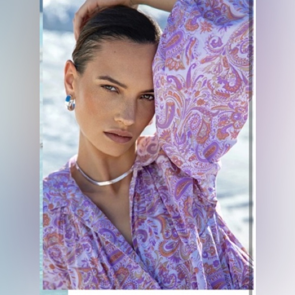 lusana Lola Collared Dress Crystal Paisley purple boho summer party revolve $288 - Picture 2 of 9